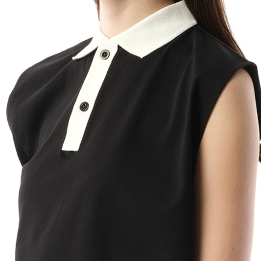 Cotton Poplin x Cotton Jersey Polo in Black