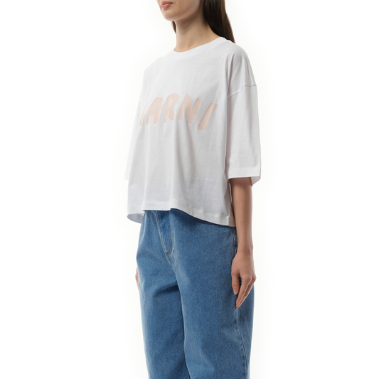 Cropped Logo T-Shirt in Lily White/Pink