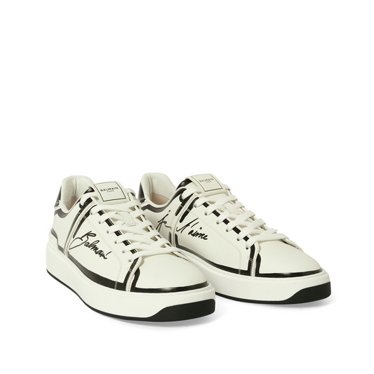 B-Court-Printed Balmain Sneaker in White/Black