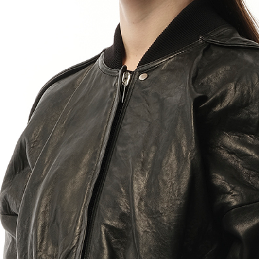 Nappa Lamb Cropped Flight Jacket in Black