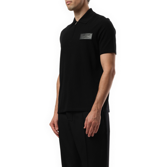 Small Leather Couture Label Zipped Polo in Black