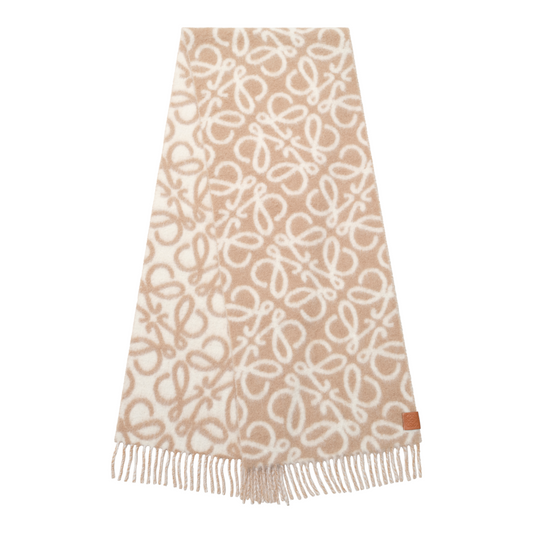 Textured Anagram Scarf in Beige/White