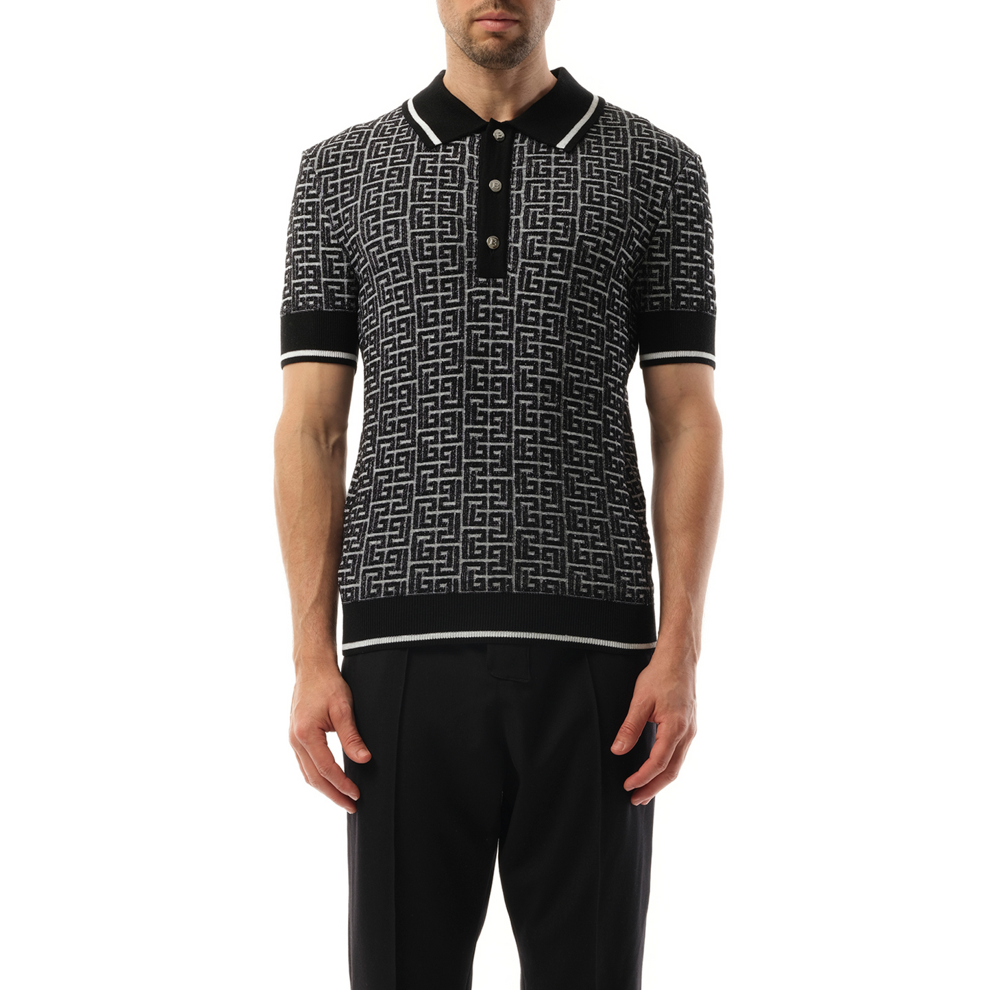 Monogram Vanise Knit Polo in White/Black