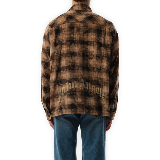 Long Sleeve Curved Logo Check Shirt in Brown/Off White