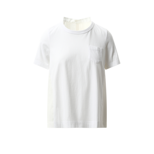 Cotton Poplin x Cotton Jersey T-Shirt in White/Off White