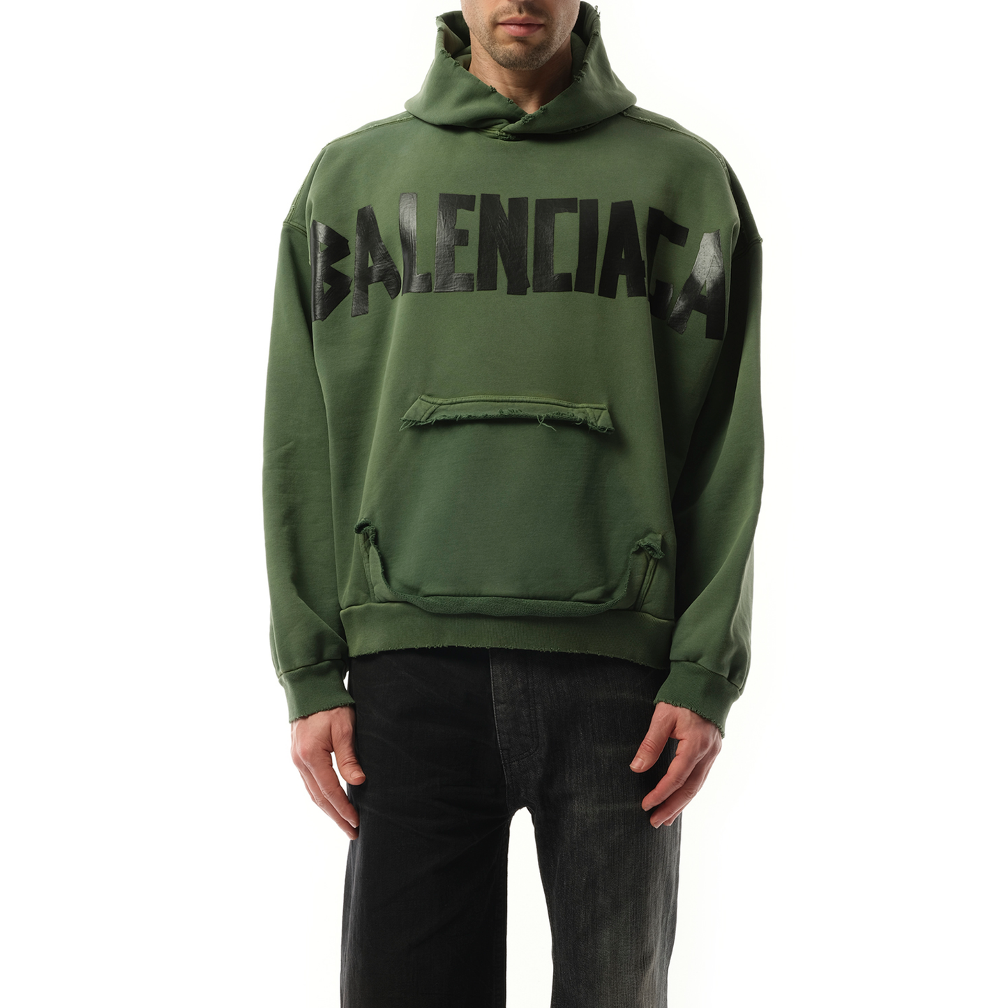 Gaffer Type Ripped Pocket Hoodie in Green