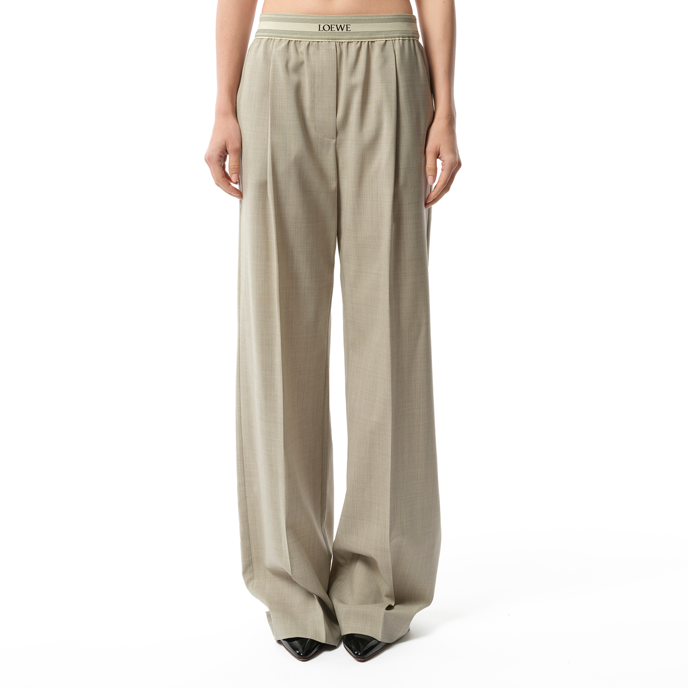 Logo Band Trouser in Light Beige Melange