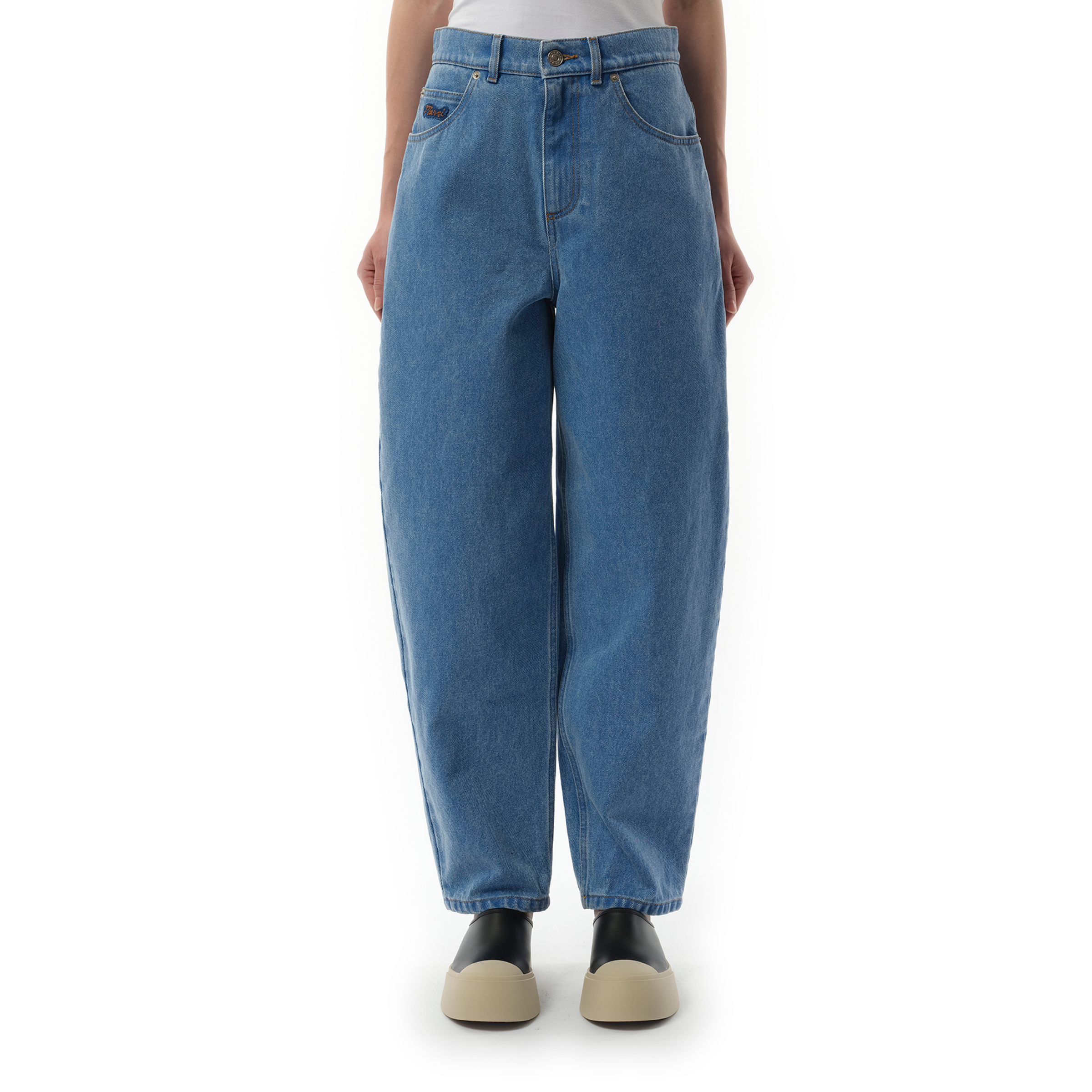 Bleach Coated Cropped Jeans in Cobalt