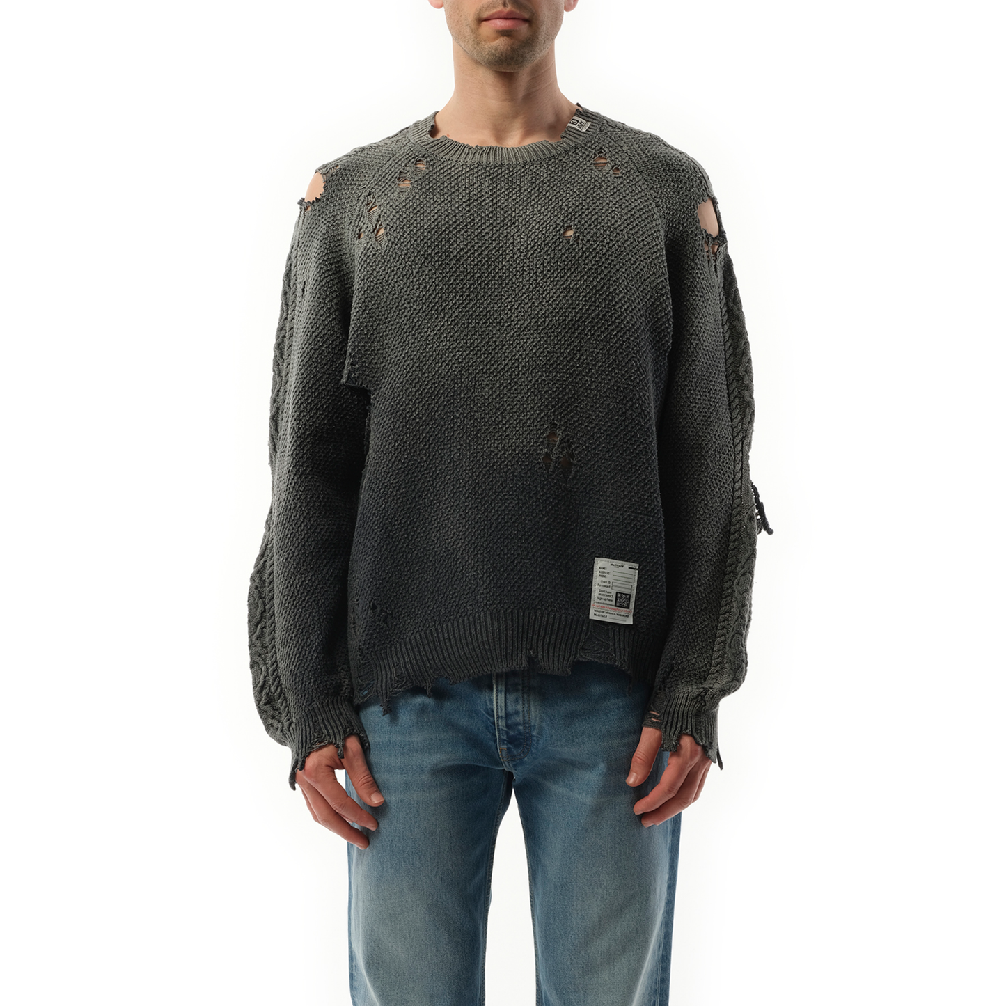 Sun Faded Knit Pullover in Black