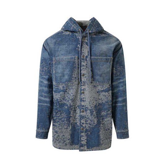 D-Dewnys Hooded Corduroy Shirt in Blue