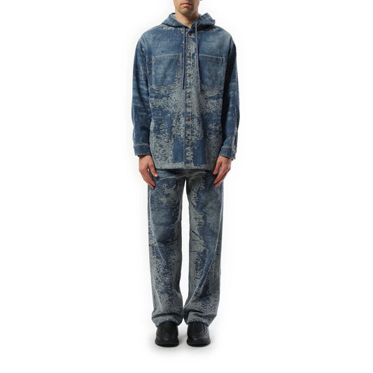 D-Dewnys Hooded Corduroy Shirt in Blue