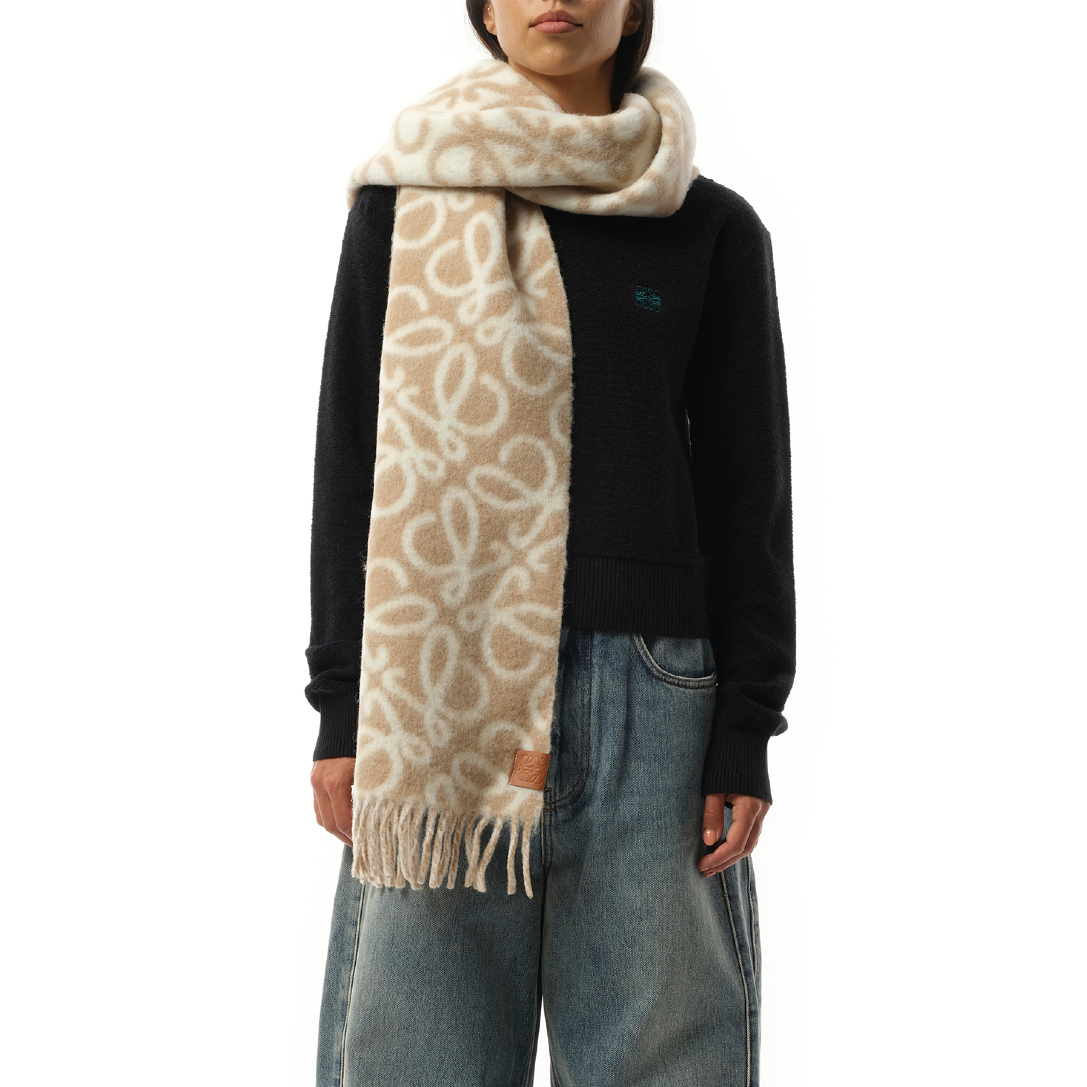 Textured Anagram Scarf in Beige/White