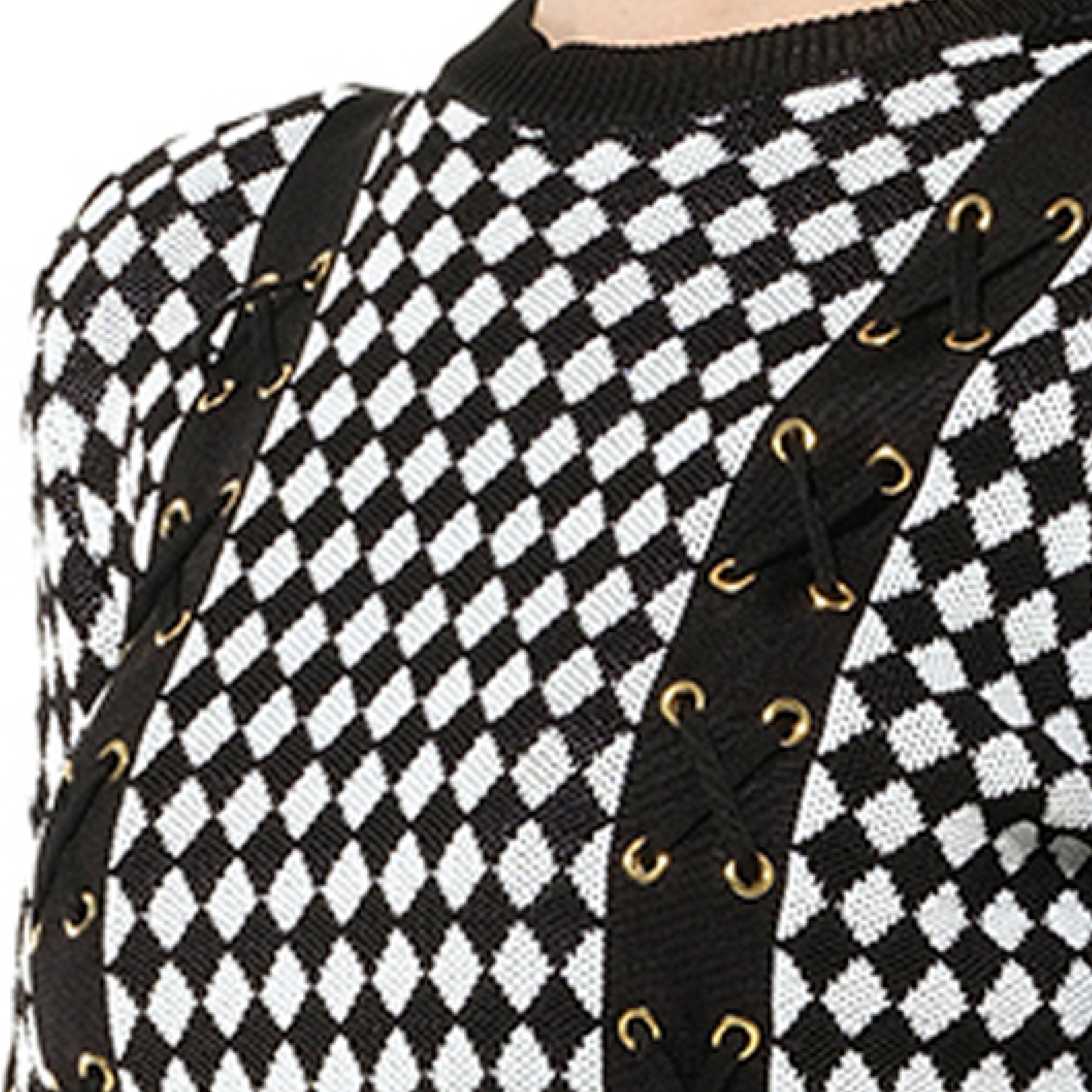 Maille Knit Dress in Black/White Check