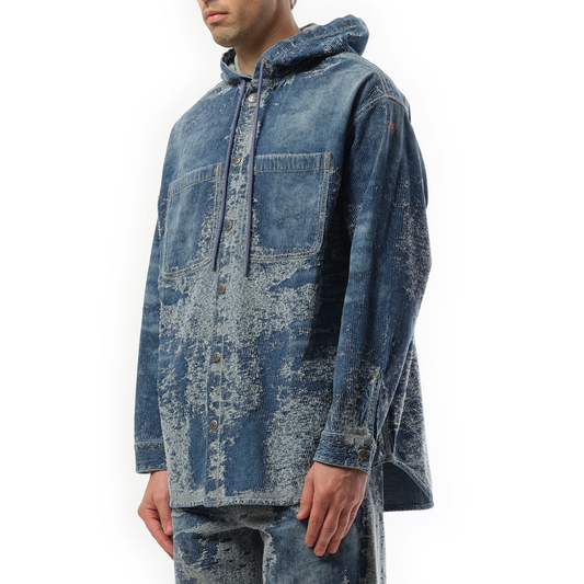 D-Dewnys Hooded Corduroy Shirt in Blue