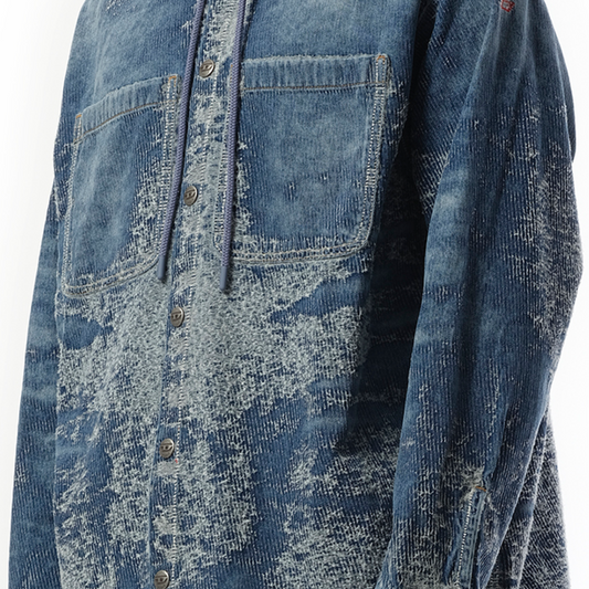 D-Dewnys Hooded Corduroy Shirt in Blue