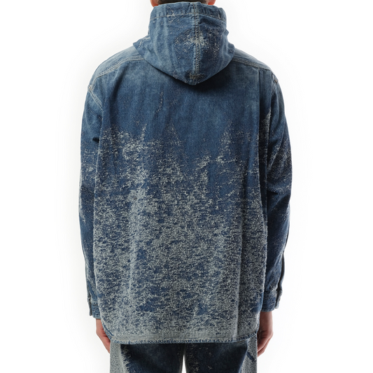 D-Dewnys Hooded Corduroy Shirt in Blue