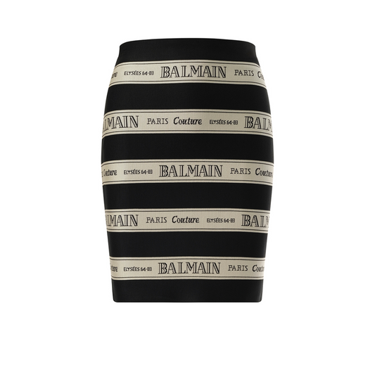 Striped Balmain Jacquard Short Skirt in Black/Beige