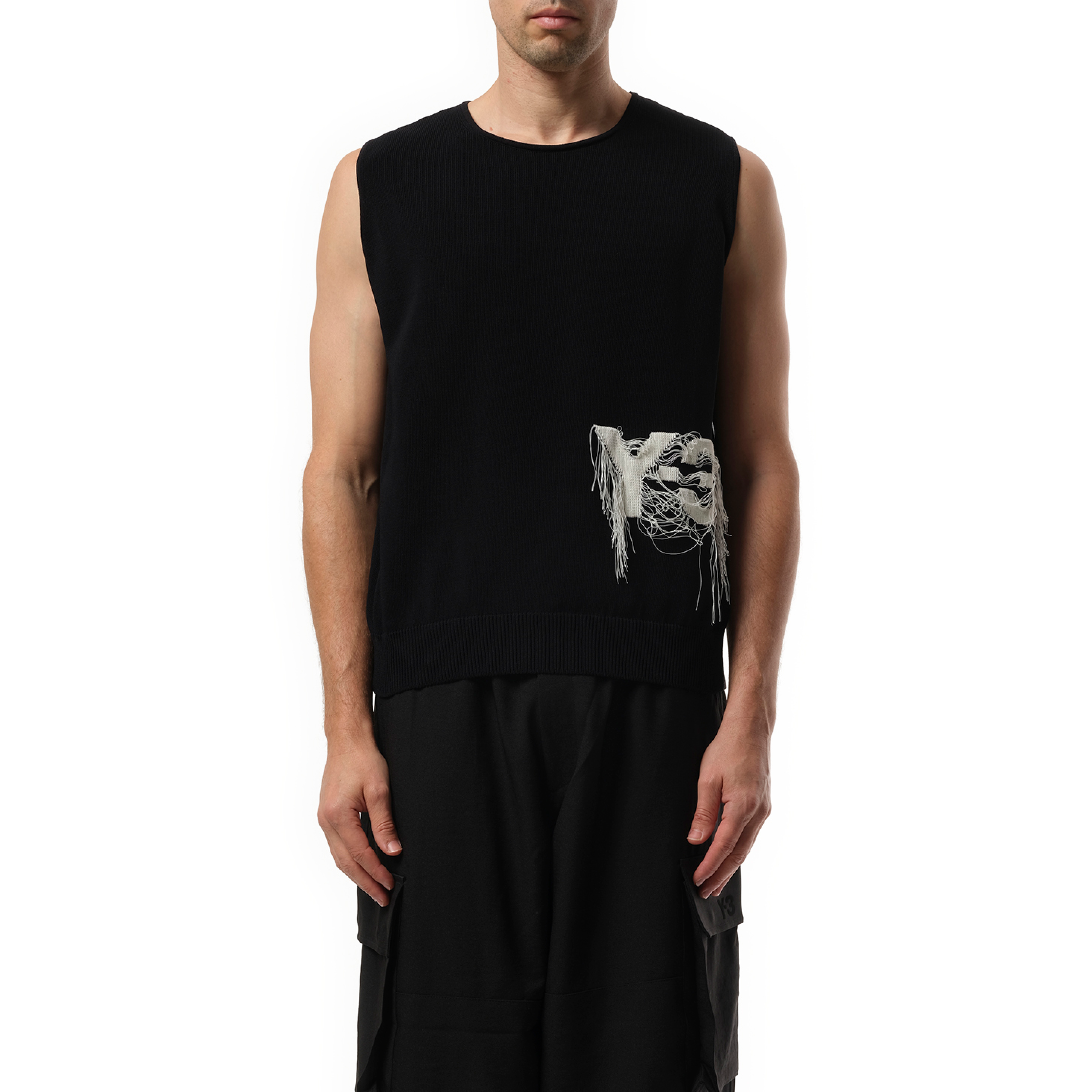 Frayed Logo Knit Vest in Black