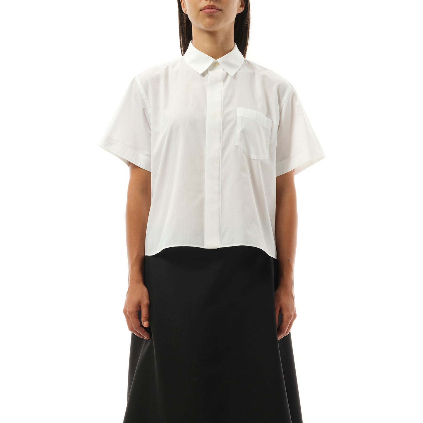 Short-sleeve Cotton Poplin Shirt in Off White