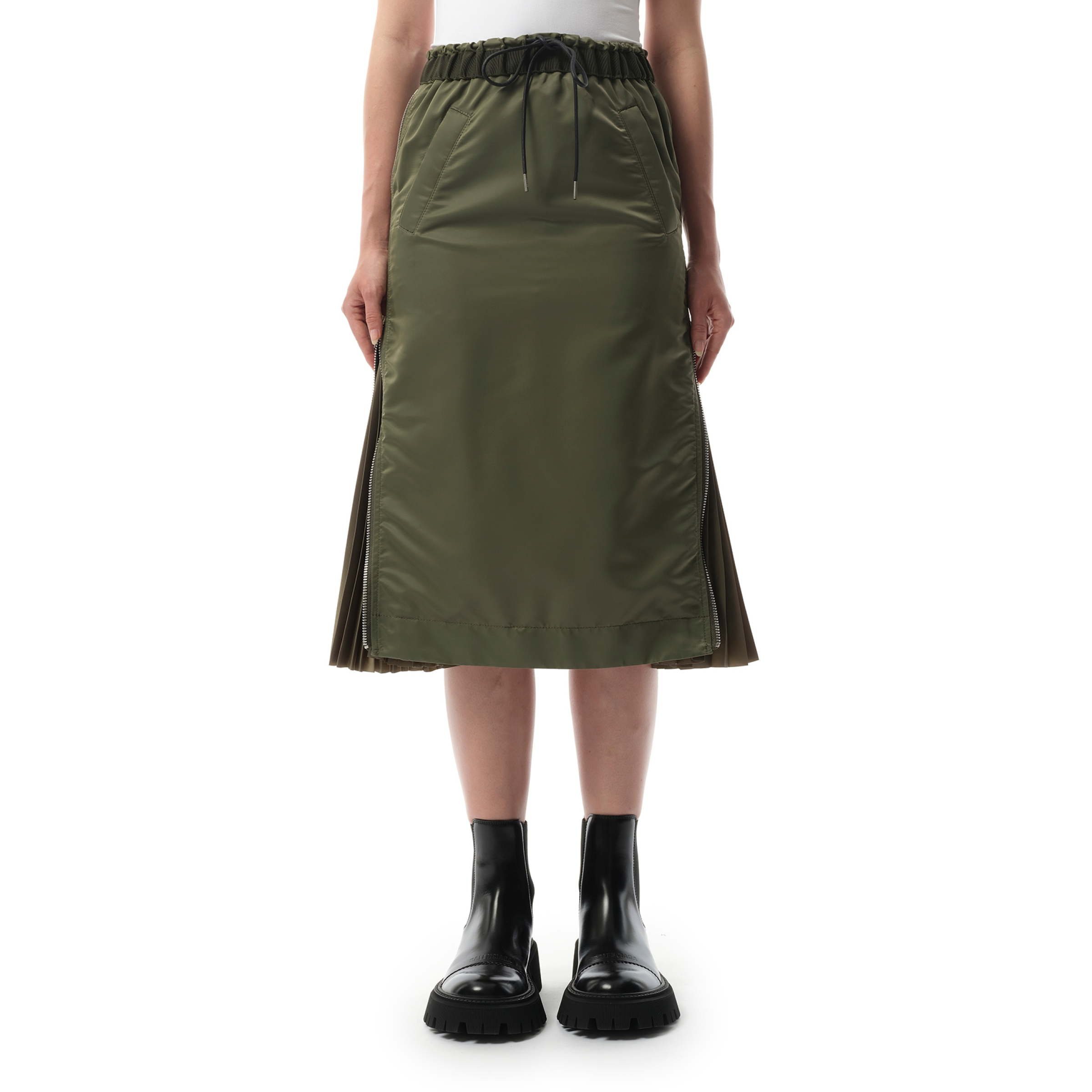 Nylon Twill Skirt in Khaki