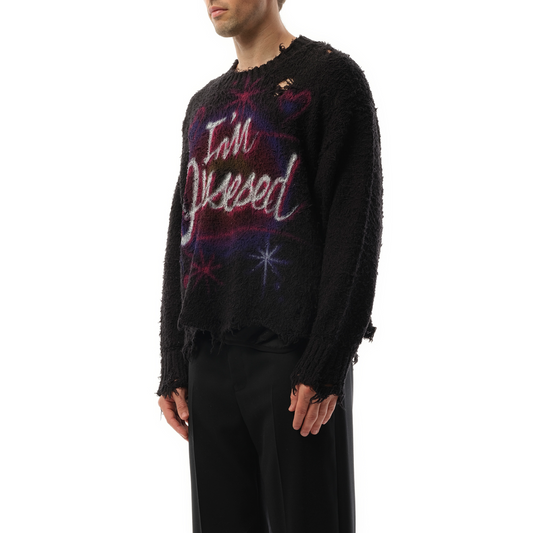 Airbrush Recycled Cotton Sweater in Black