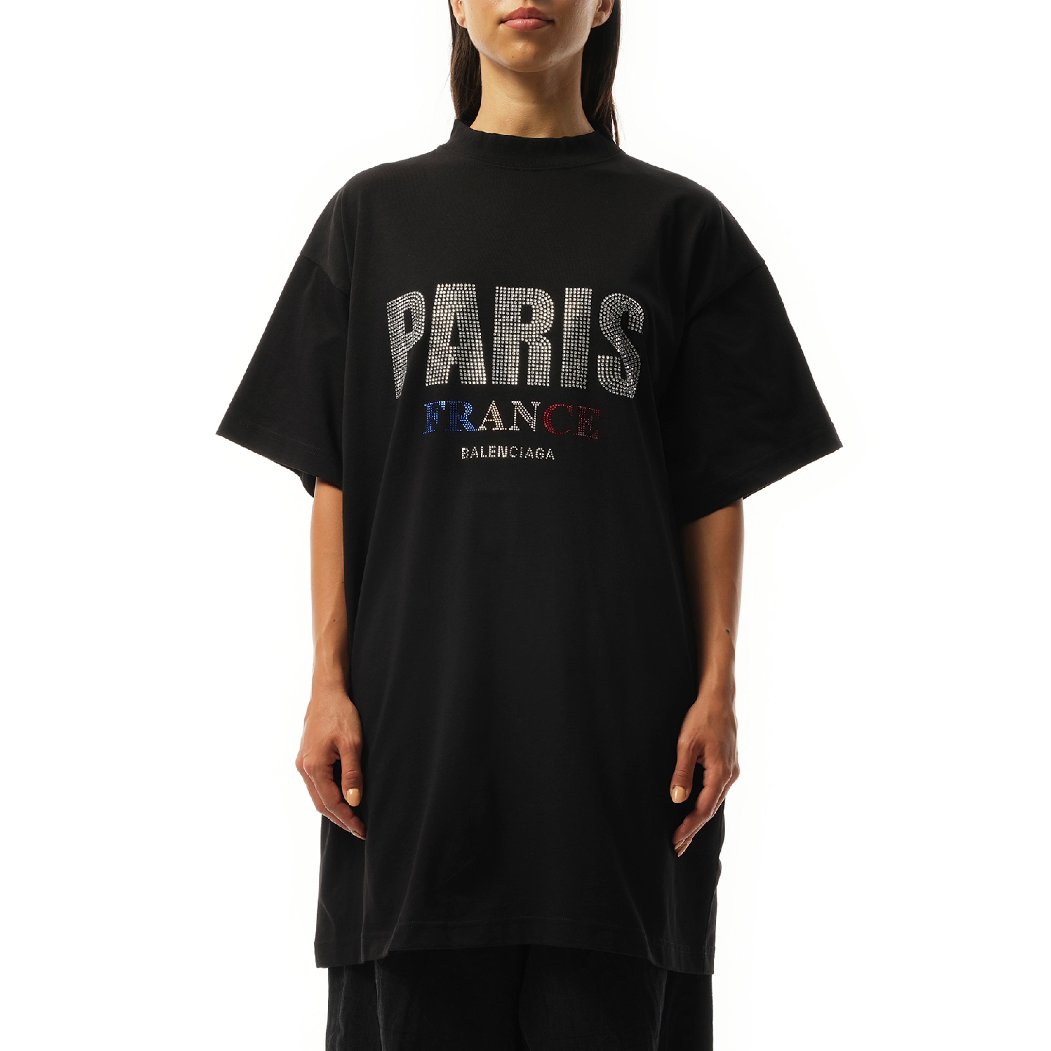 Paris Strass Oversized T-Shirt in Black