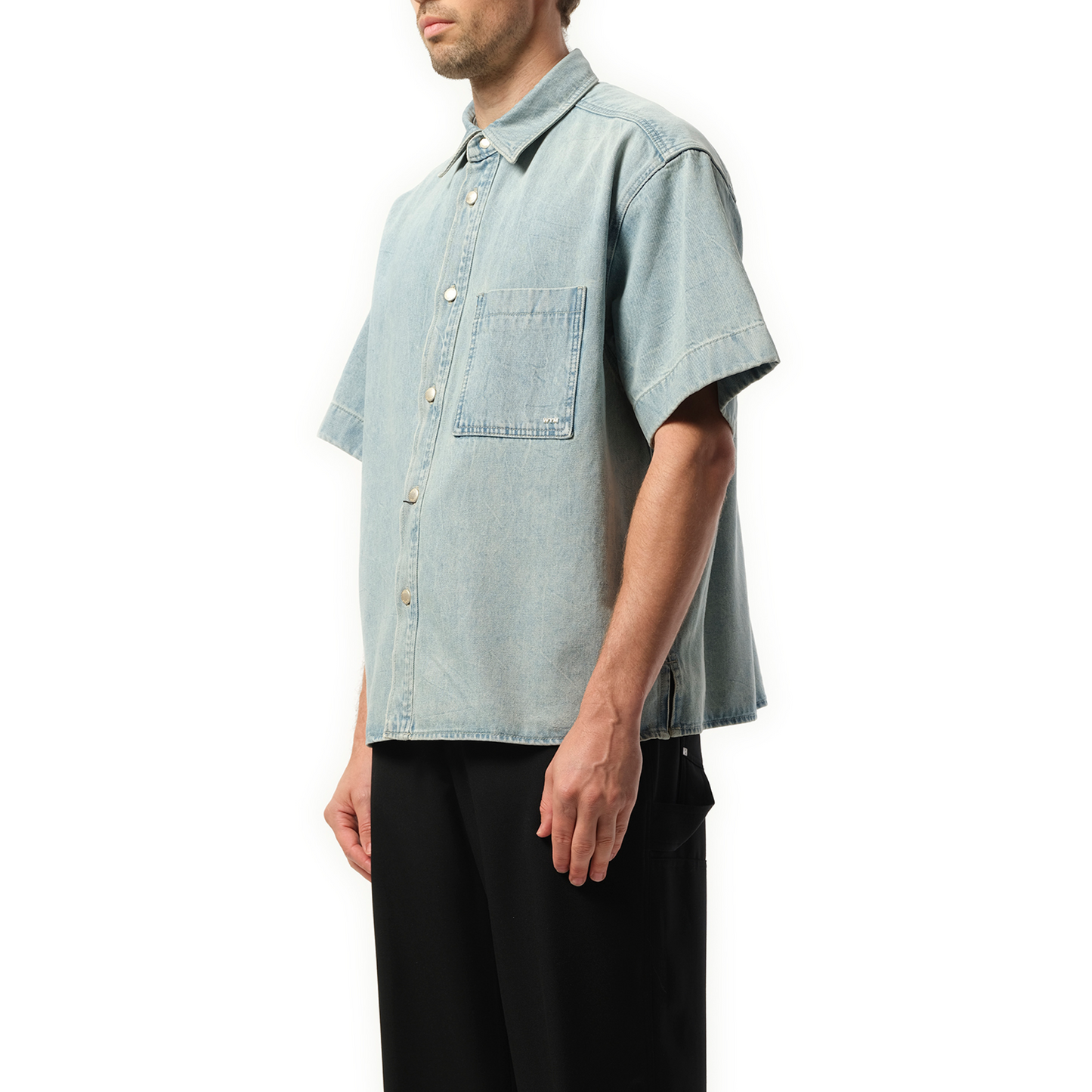 Logo Denim Short Sleeve Shirt in Blue