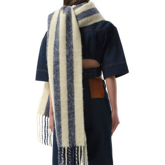 L
echarpe Carro Scarf in White/Blue Stripe