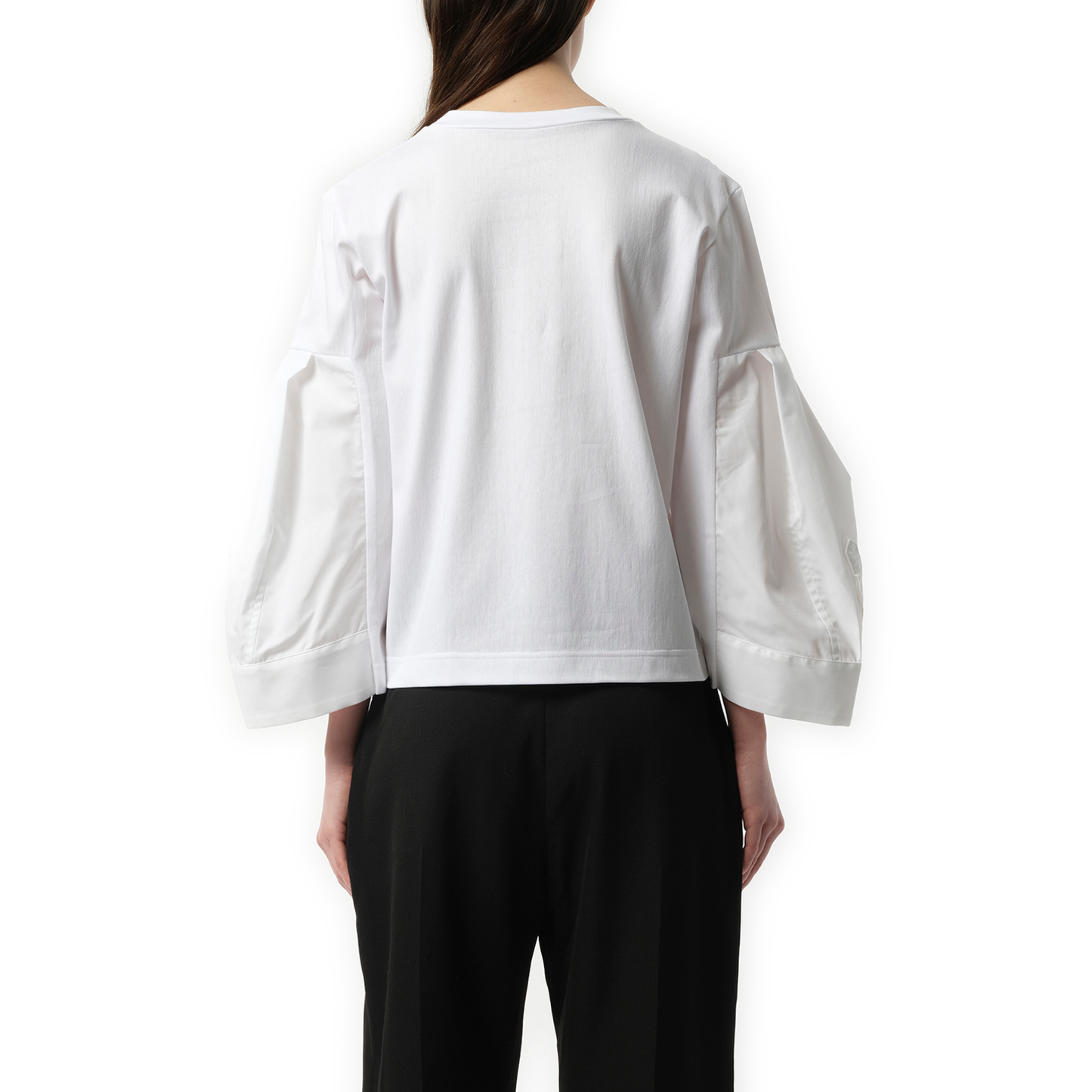 Big Sleeve Cotton Poplin x Cotton Jersey T-Shirt in White