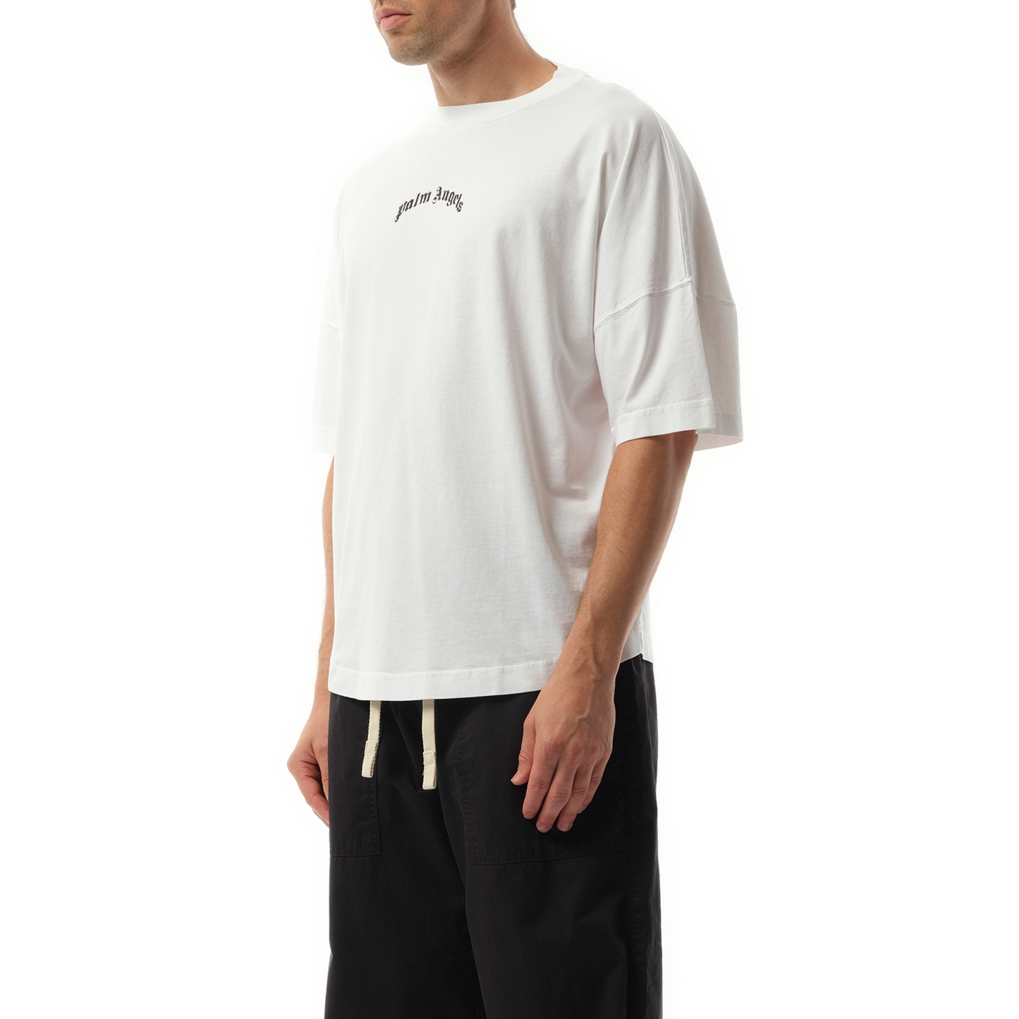 Back Curved Logo Over T-Shirt in Off White/Black