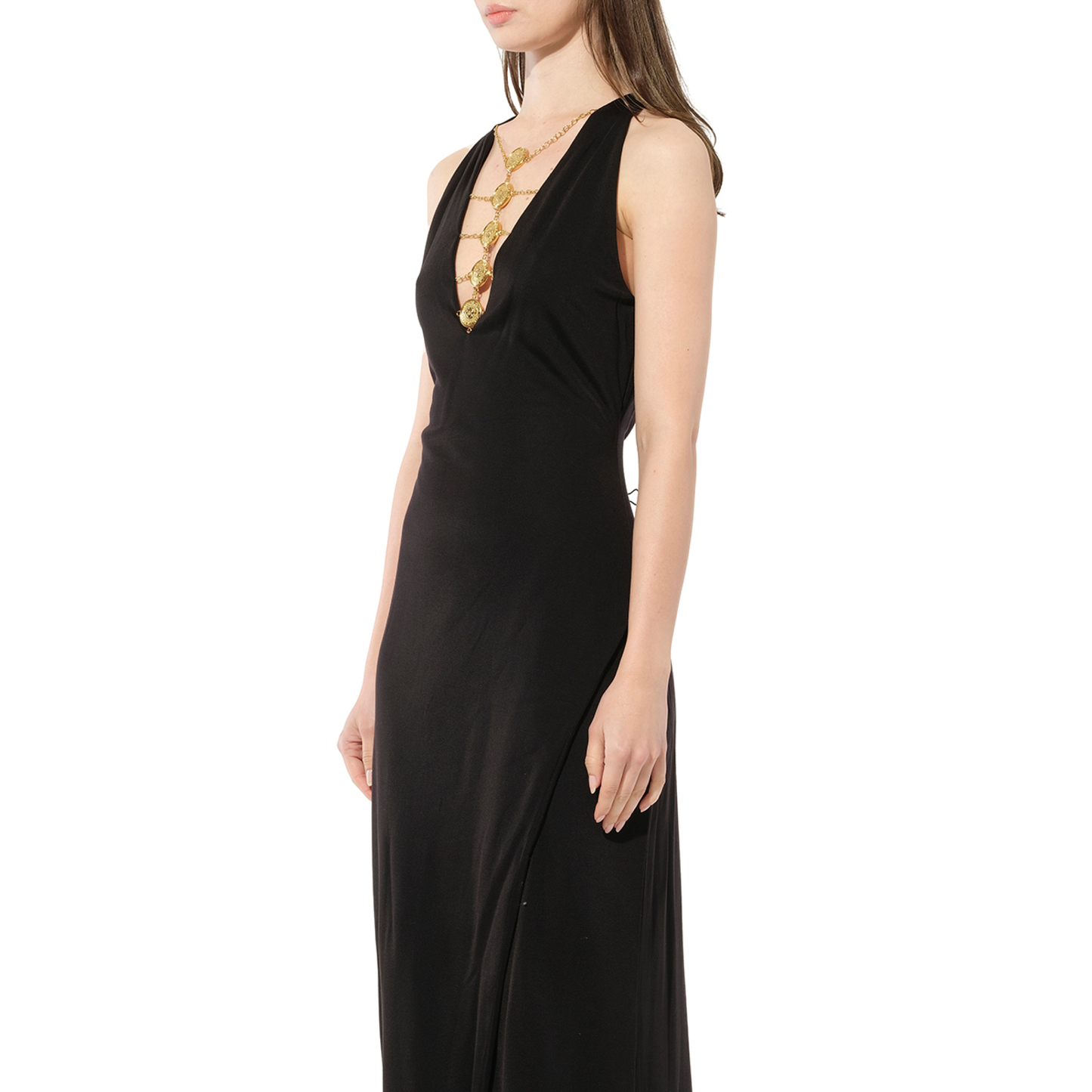 Sleeveless Coin Long Dress in Black