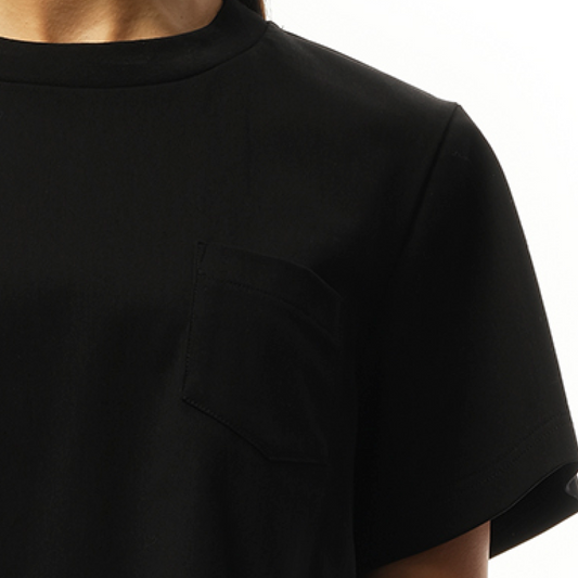 Nylon Twill Mix Cotton Jersey T-Shirt in Black