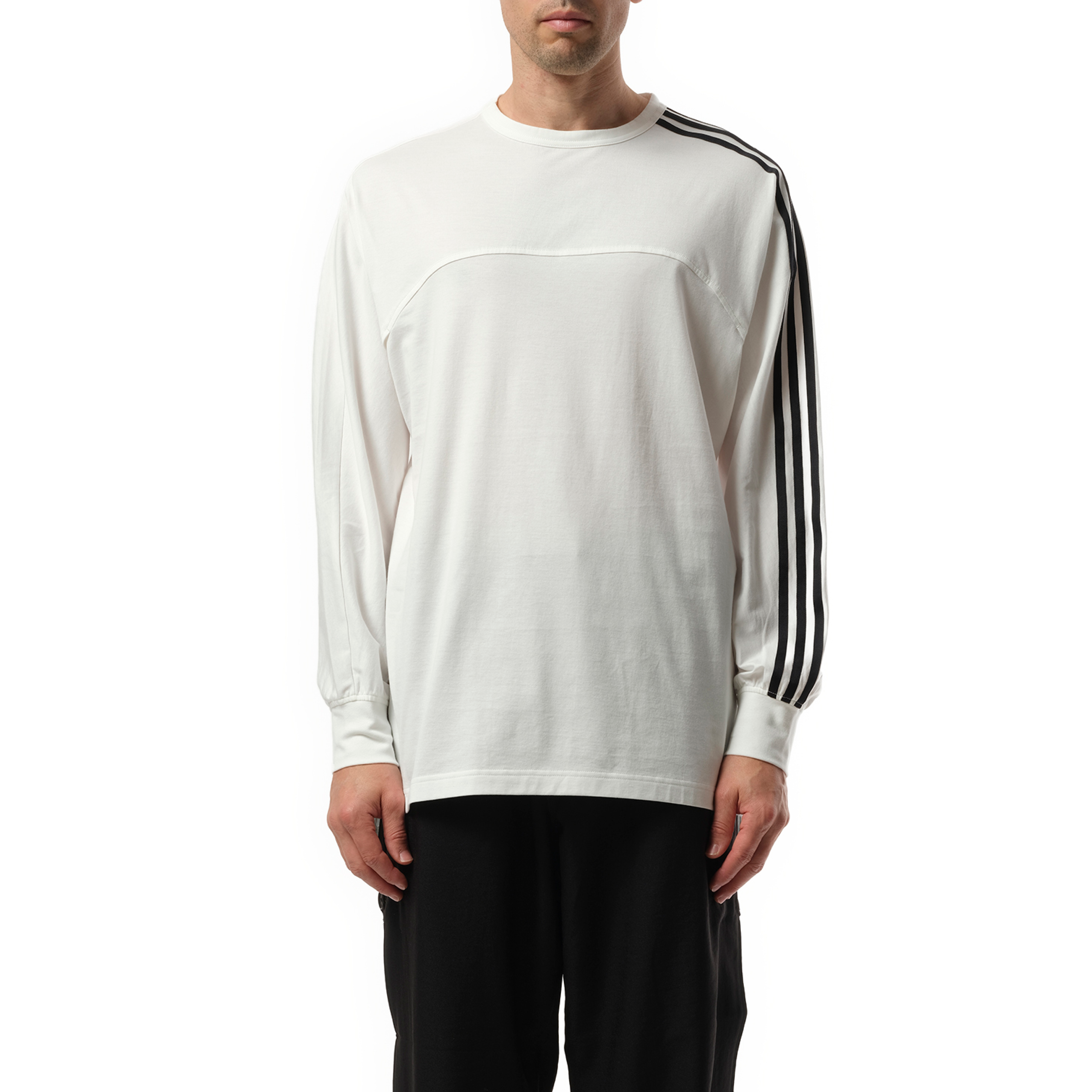 3 Stripe Long Sleeve T-Shirt in White