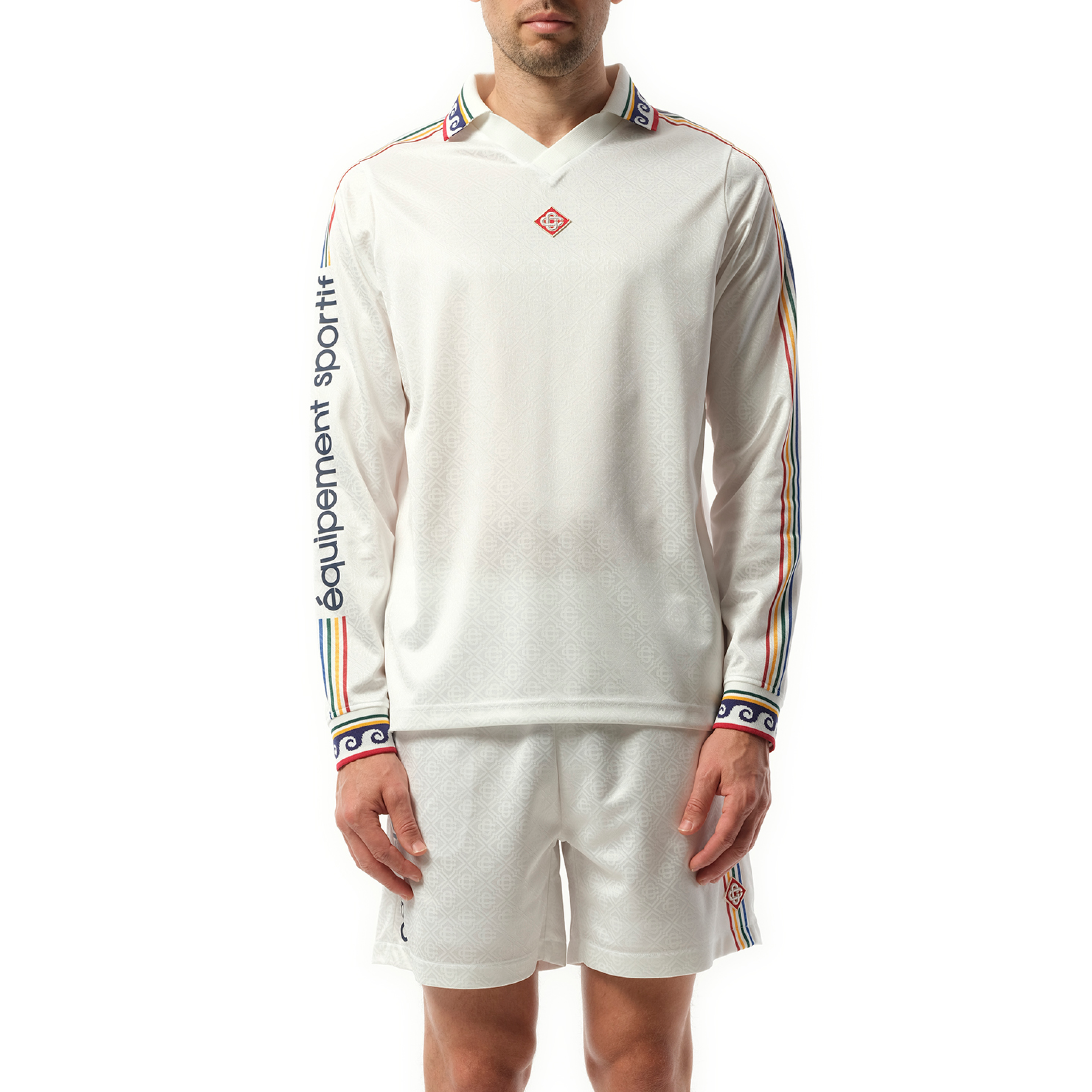 Long Sleeve Football Shirt in Off White