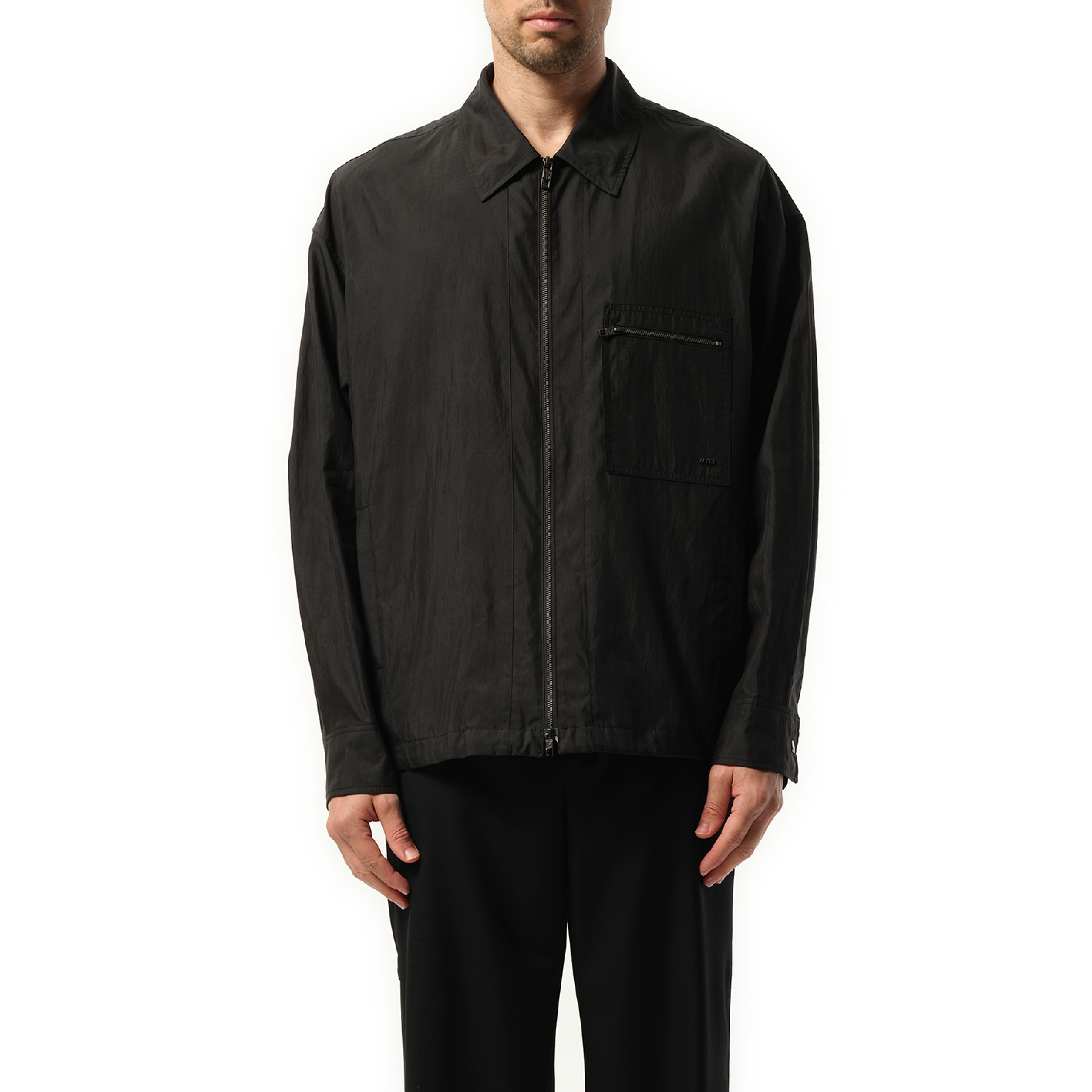 Nylon Zip Shirt in Black