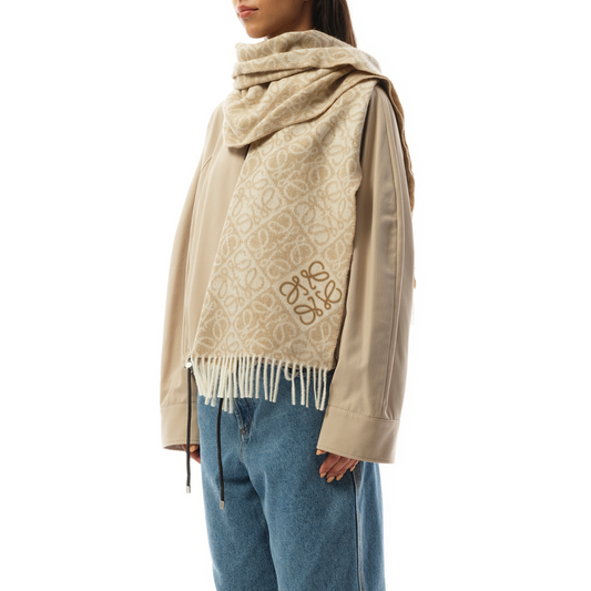 Anagram Wool Cashmere Scarf in Beige