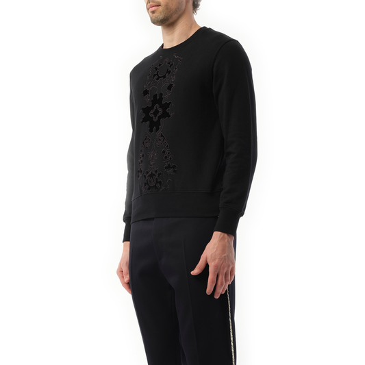 Velvet Embroidered Sweatshirt in Black