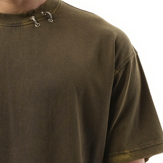 Piercing Detail T-Shirt in Charcoal