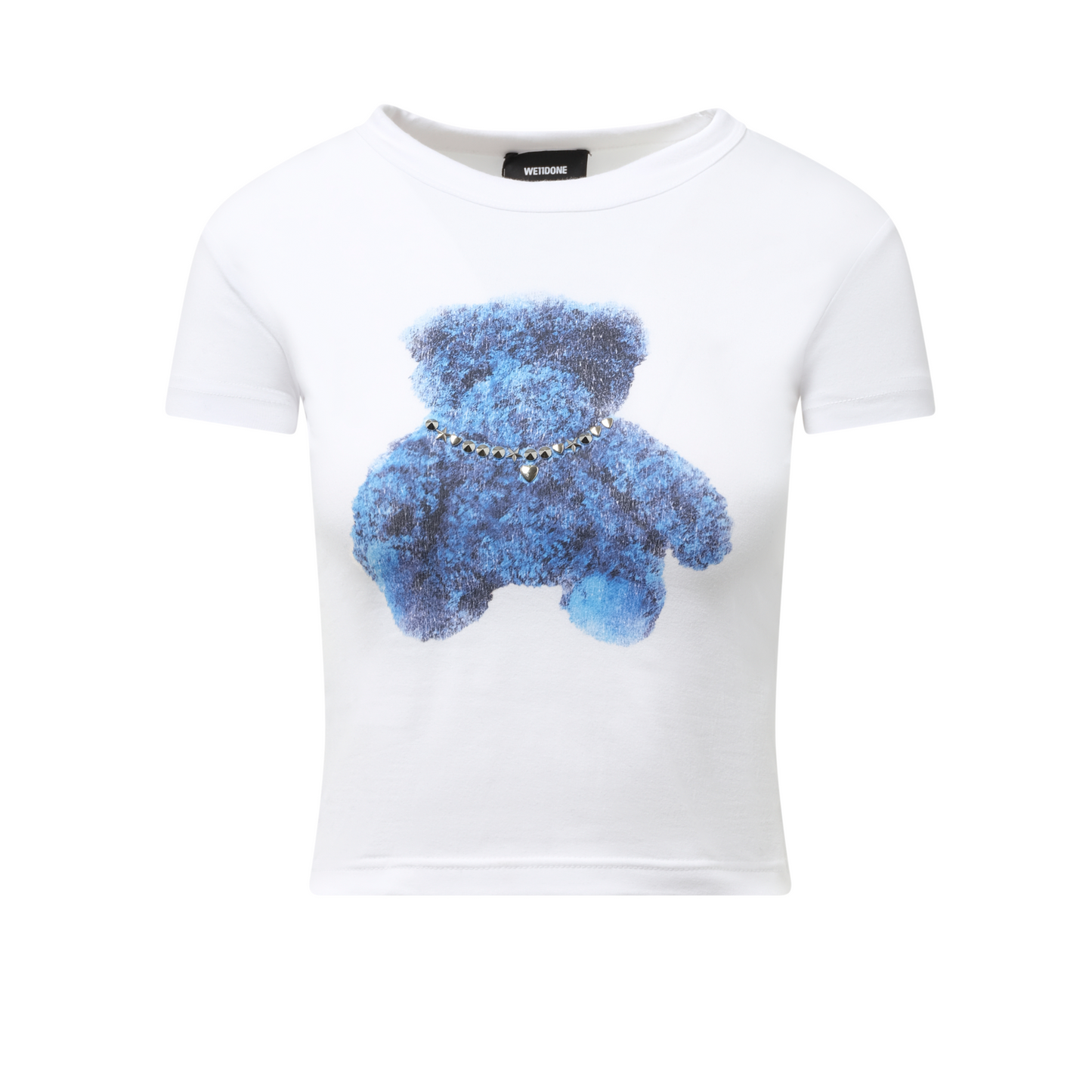 Womens Studded Bear Cropped T-Shirt in White