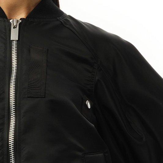 Nylon Twill Quarter Sleeve Blouson in Black