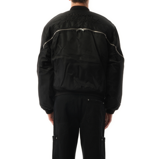 Zip Back Bomber Jacket in Jet Black