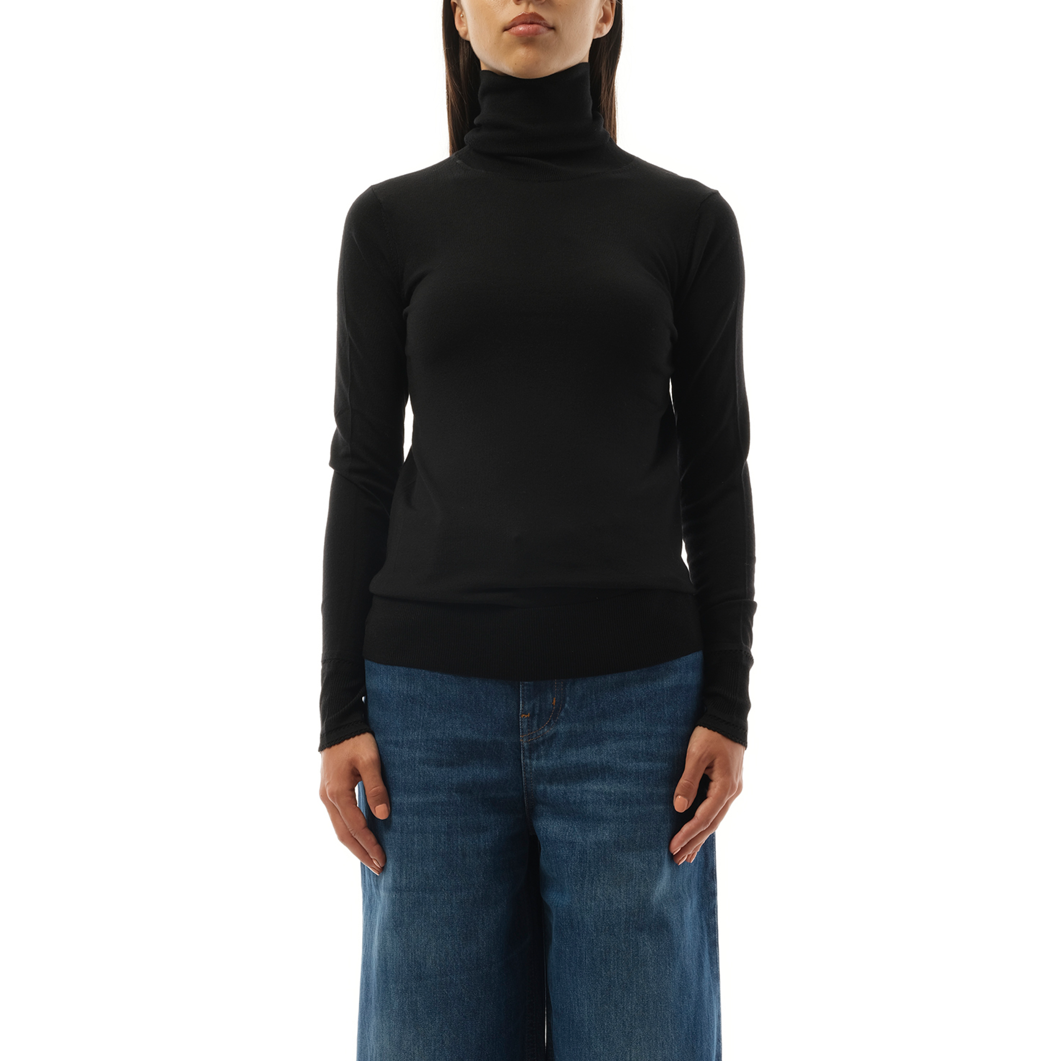 Rib Knit Turtleneck Sweater in Black