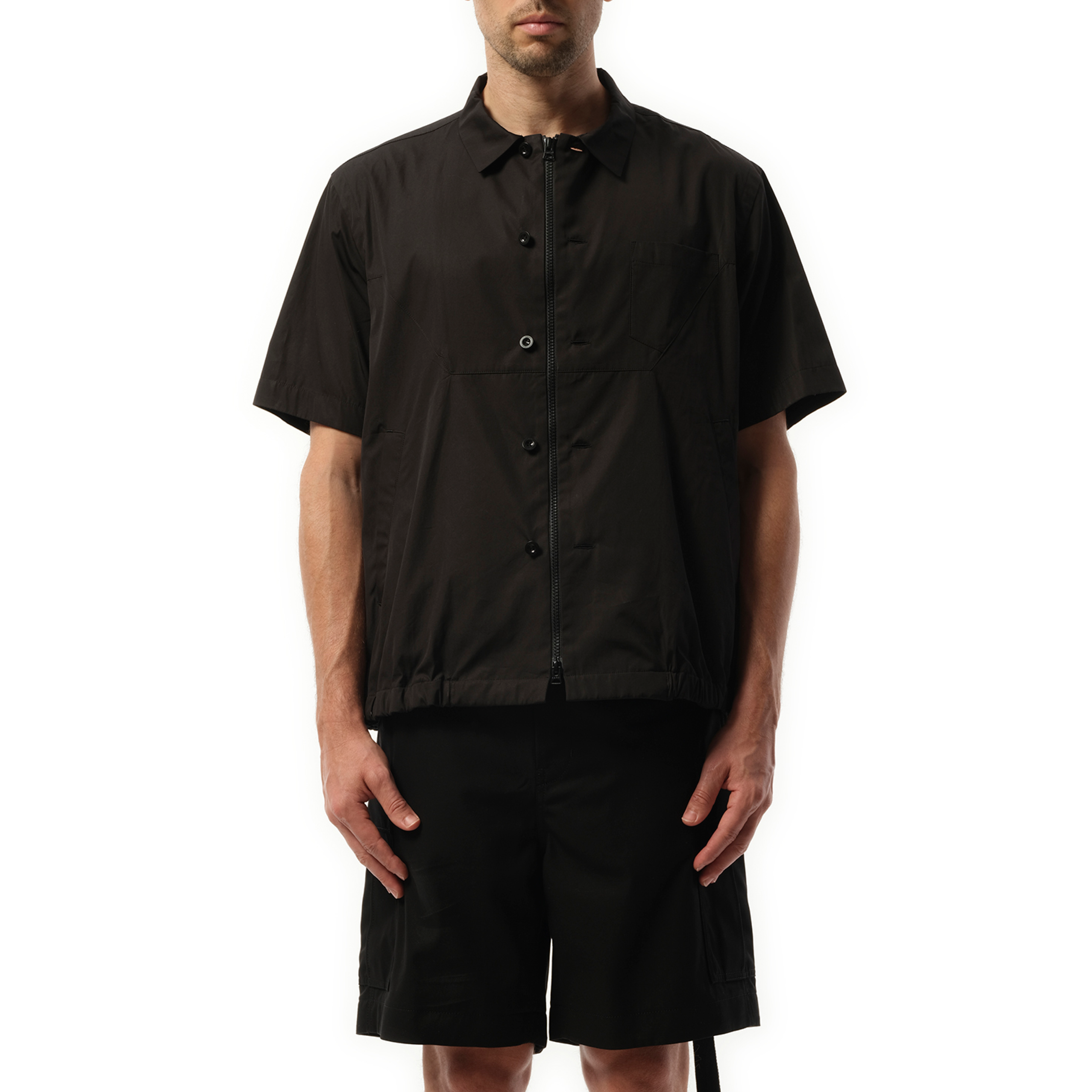 Cotton Poplin Short-sleeve Shirt in Black