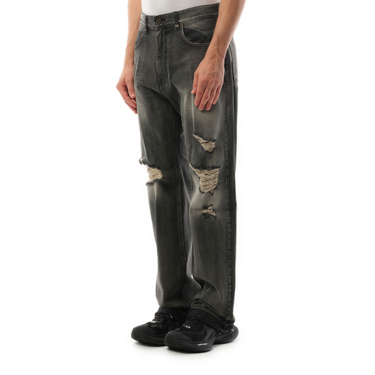 Distressed Denim Trousers in Black