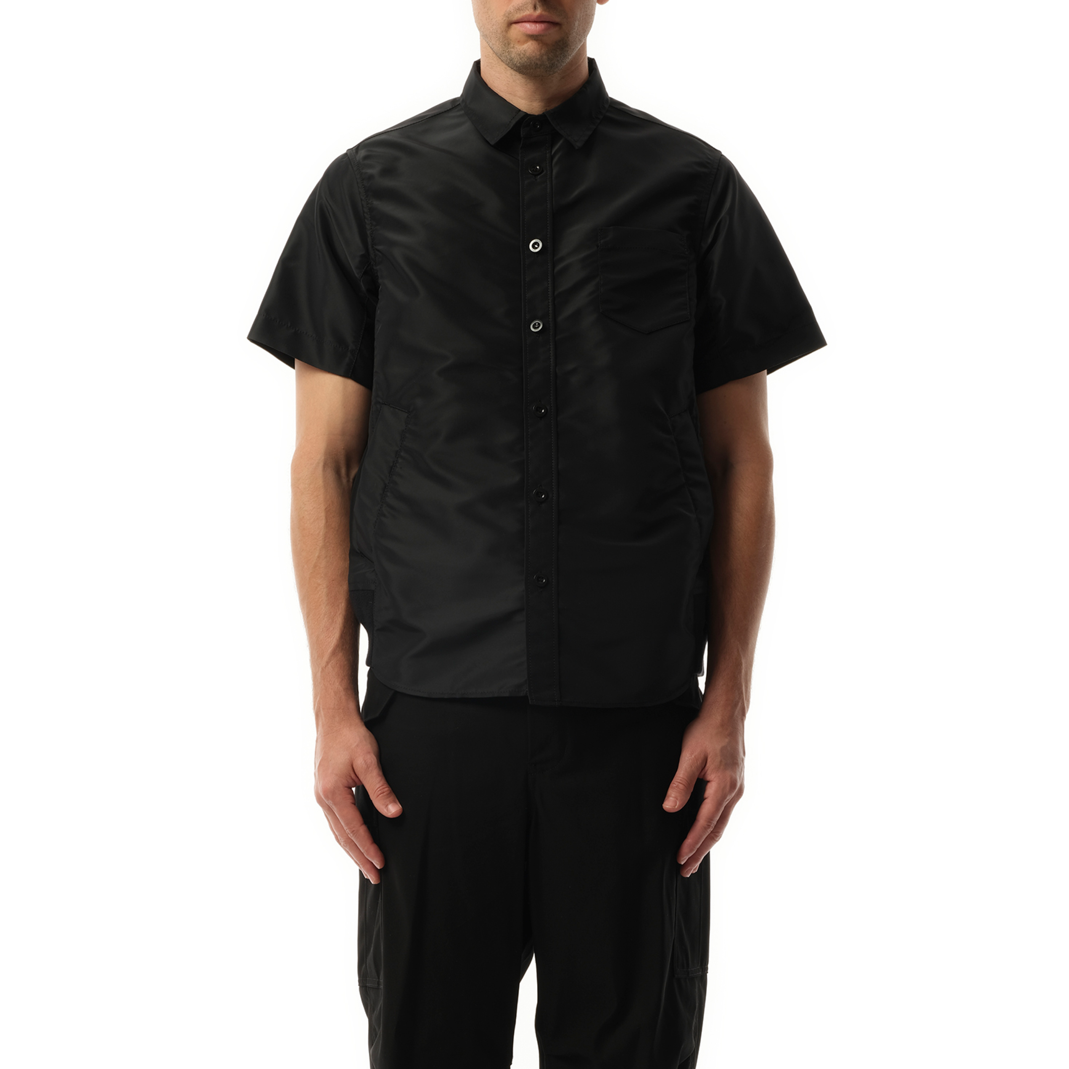 Nylon Twill Short-sleeve Shirt in Black