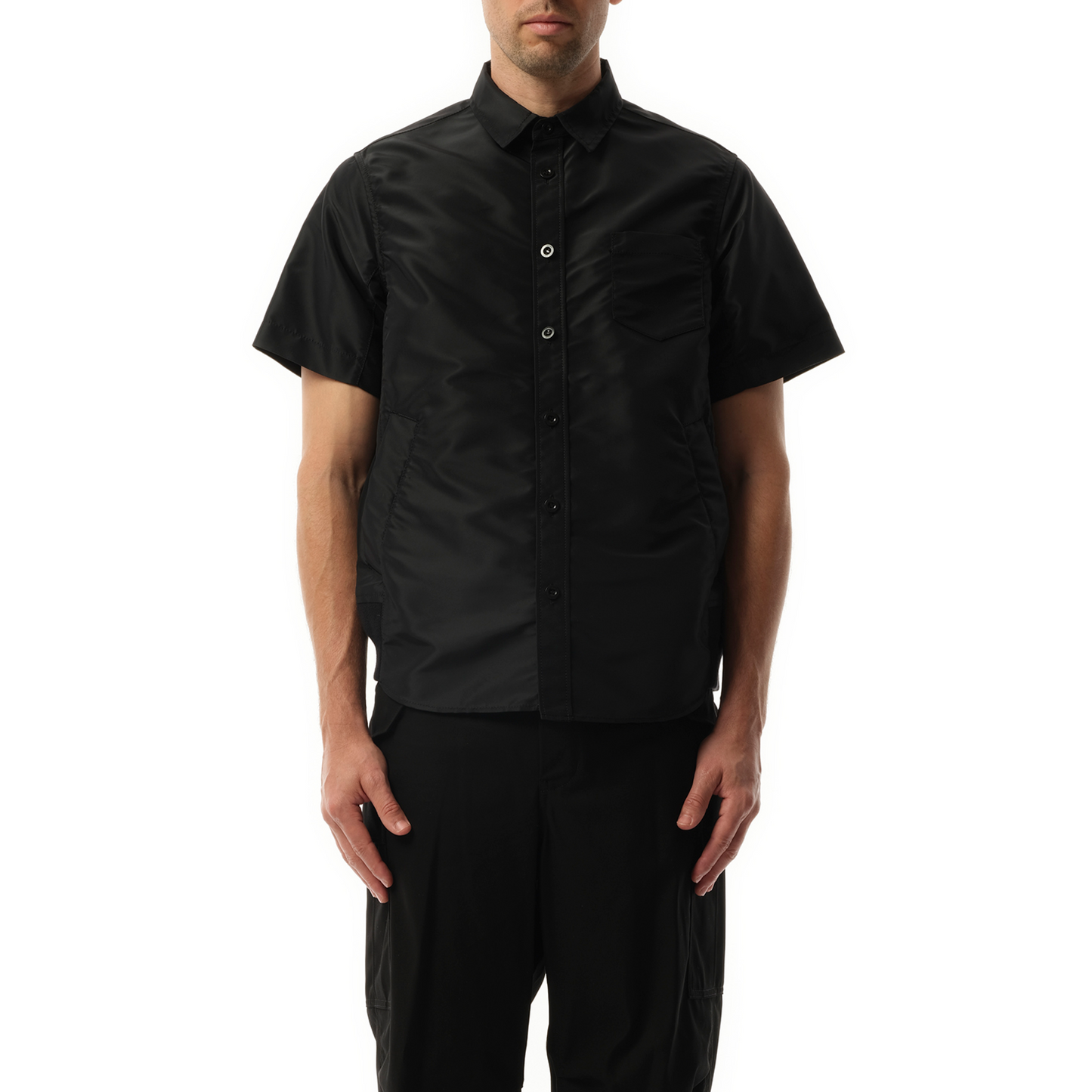 Nylon Twill Short-sleeve Shirt in Black