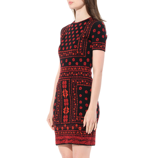 Flower Knit Dress in Black/Red