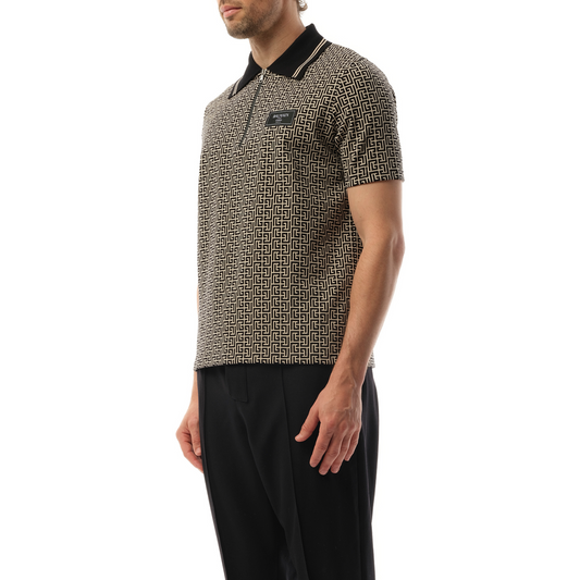 Monogram Couture Label Zipped Polo in Ivory/Black