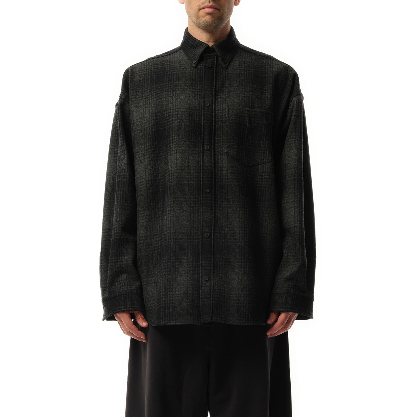 Oversized Wool Check Shirt in Grey/Black