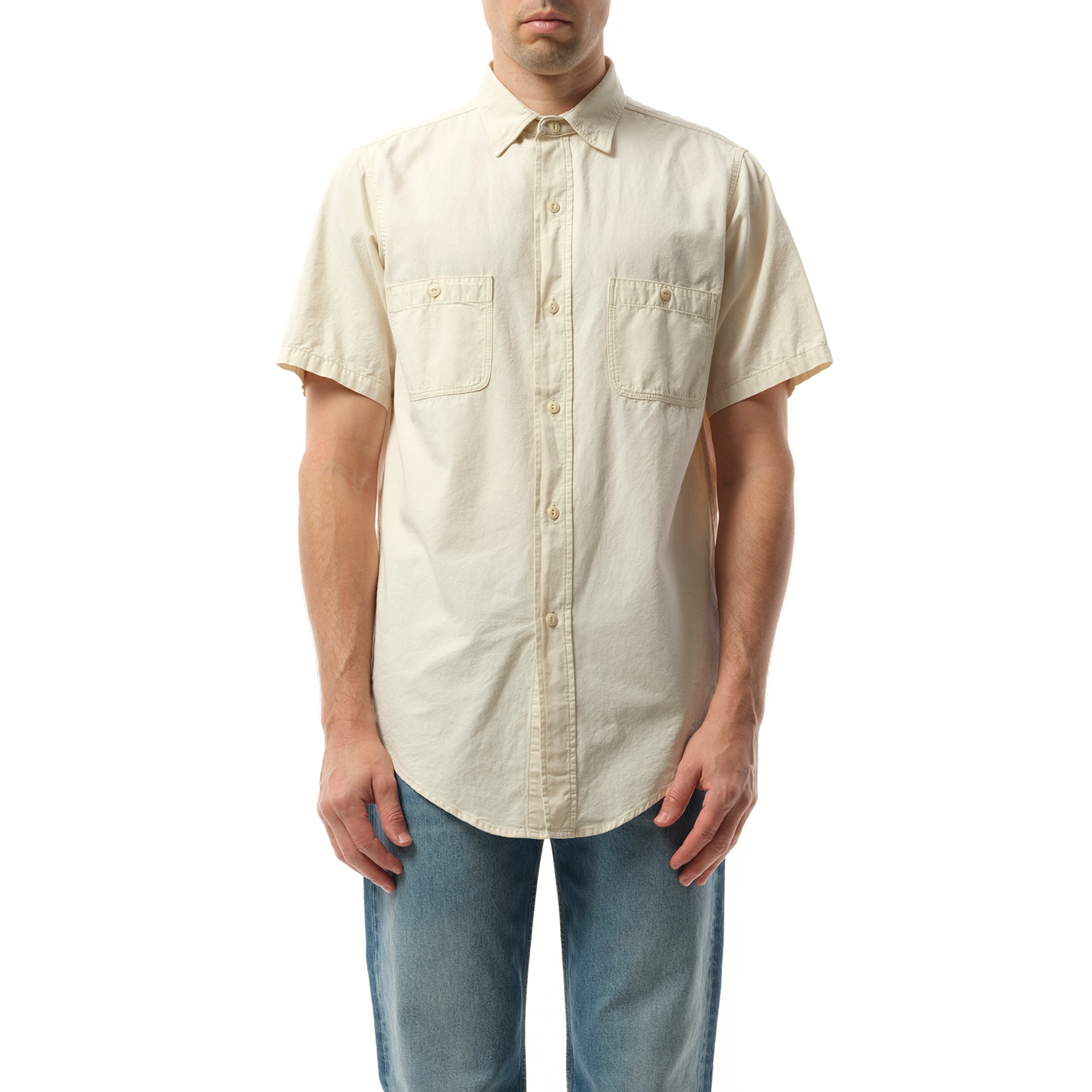 Denim Short Sleeve Shirt in Ecru